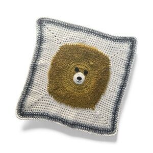 Vintage Handmade Crochet Bear‎ Lovey/ Blanket 21x21 Soft Plush Yarn